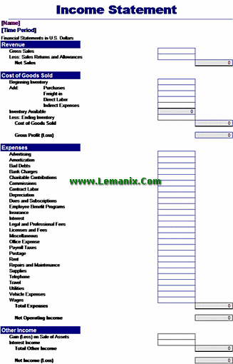 Yearly Income Statement Microsoft Excel Templates