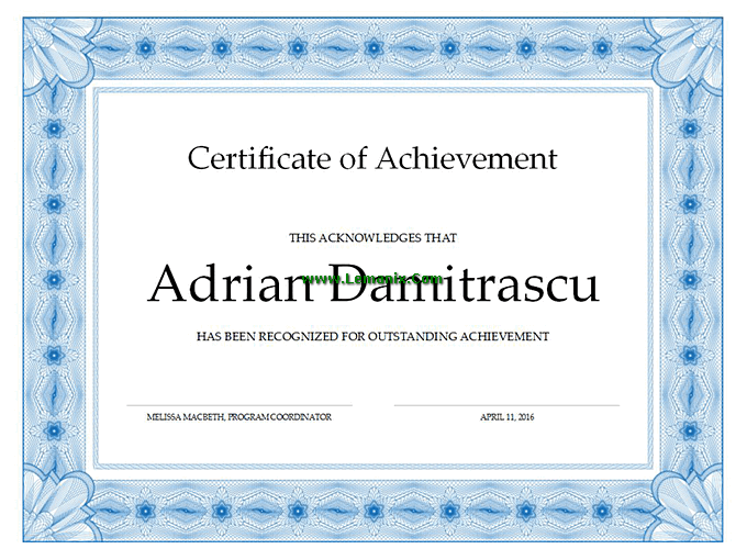 Certificate Of Achievement Microsoft Publisher Templates