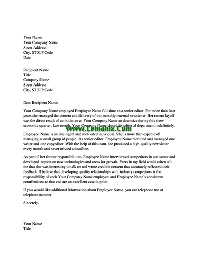 Reference Letter Templates For Professional Employee