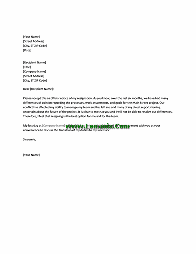 Letter Templates Of Resignation Due To Conflict