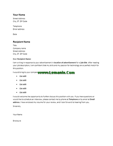 Cover Letter Templates To Response Advertisement