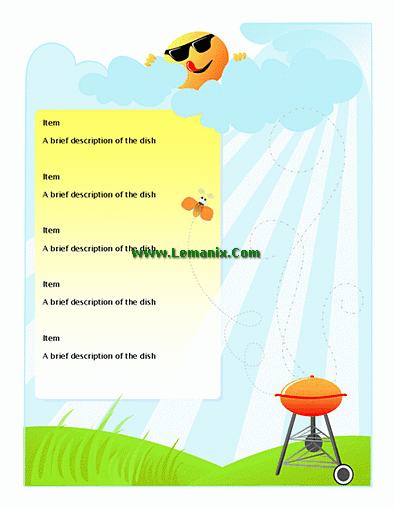 Summer Barbeque Menu Microsoft Publisher Templates